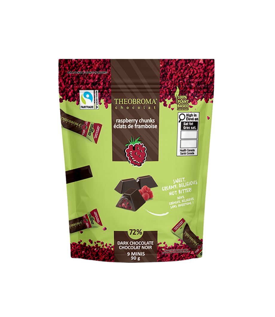 Mini 72% Dark Chocolate Bars with Raspberry 90g