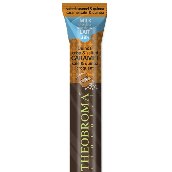 38% Organic Milk Chocolate baton with Salted Caramel and Quinoa Crisp | Theobroma Chocolat