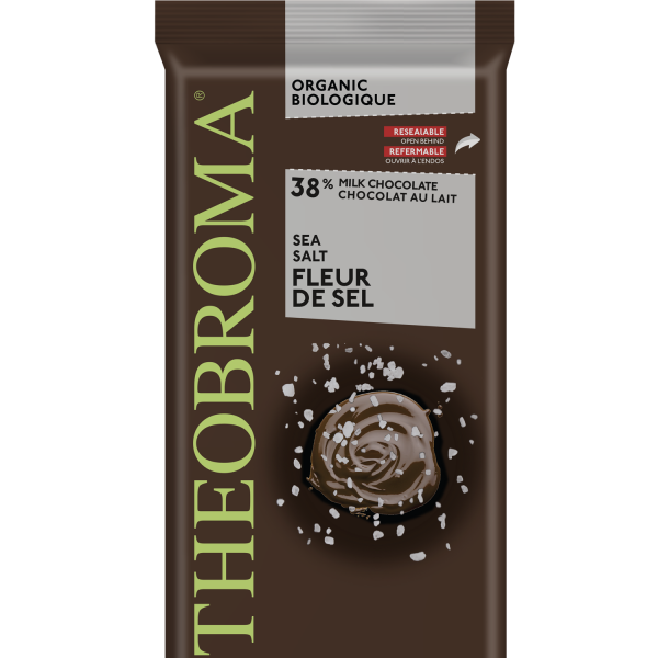 38% Barre chocolat lait 38% fleur de sel | Theobroma Chocolat Creamy Milk Chocolate & Sea Salt Bar | Theobroma Chocolat