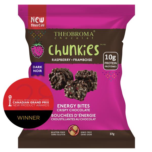 60% Organic Dark Raspberry Energy Bites Crispy Chocolate Chunkies | Theobroma Chocolat