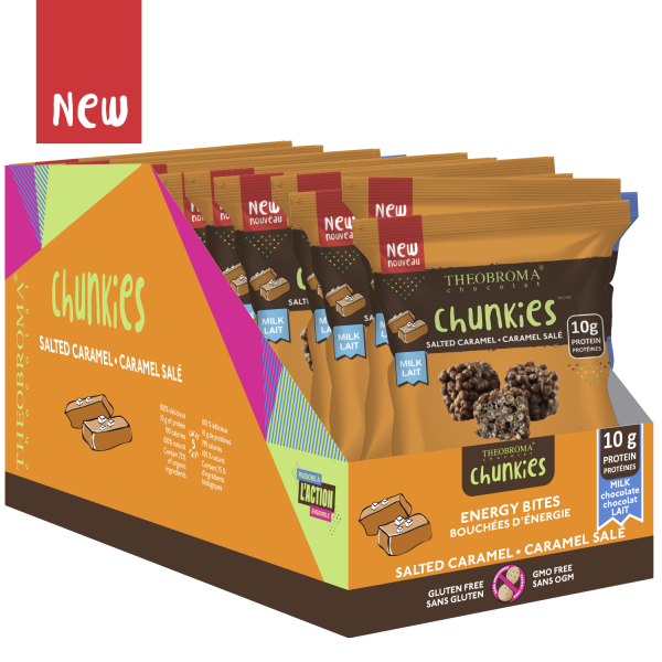 38% Organic Milk Salted Caramel Energy Bites Crispy Chocolate Chunkies | Box of 12 | Theobroma Chocolat